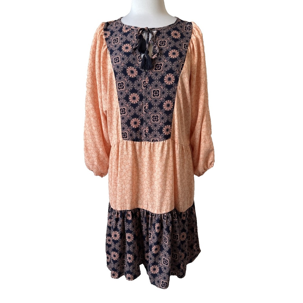 Studio B by Bobeau Dress Tiered Ruffle Mixed Floral Dress Womens XL Boho Cottage